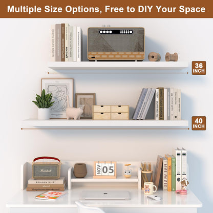 Landmok 40 Inch Floating Shelf 1 Pack Large Floating Shelves for Wall No Drilling Accessories Included Deep Wall Shelves for Living Room Kitchen Farmhouse 40" W x 12" D x 1.2" White