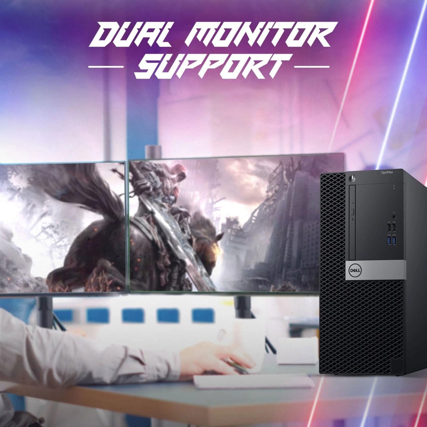 Dell Gaming Tower Desktop PC – Intel Core i7-7700 – 16GB RAM – 256GB SSD – 1TB HDD – GeForce GTX 1050 Ti – 24" LED Monitor – RGB Keyboard & Mouse – Wi-Fi – Windows 11 Pro – Gaming Computer (Renewed)
