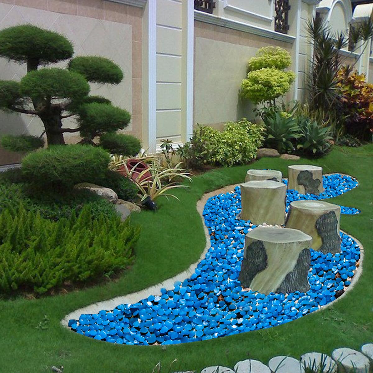 NAMTSO Glow in The Dark Rocks Outdoor, 500 pcs Blue Solar Rocks for Landscaping, Outdoor Decor Glow in The Dark Stones, Glowing Pebbles for Garden Backyard Patio Lawn Pond Fish Tank Aquarium Decor
