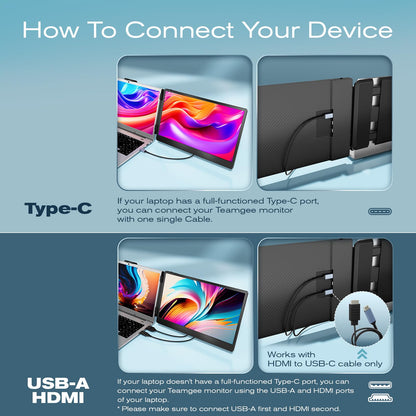 Teamgee S1 Dual Laptop Screen Extender — 14” FHD IPS Portable Monitor for 13–17” Laptops, USB-C/HDMI Plug & Play, Compatible with Windows, macOS & Android, Perfect for Hybrid Work & Travel