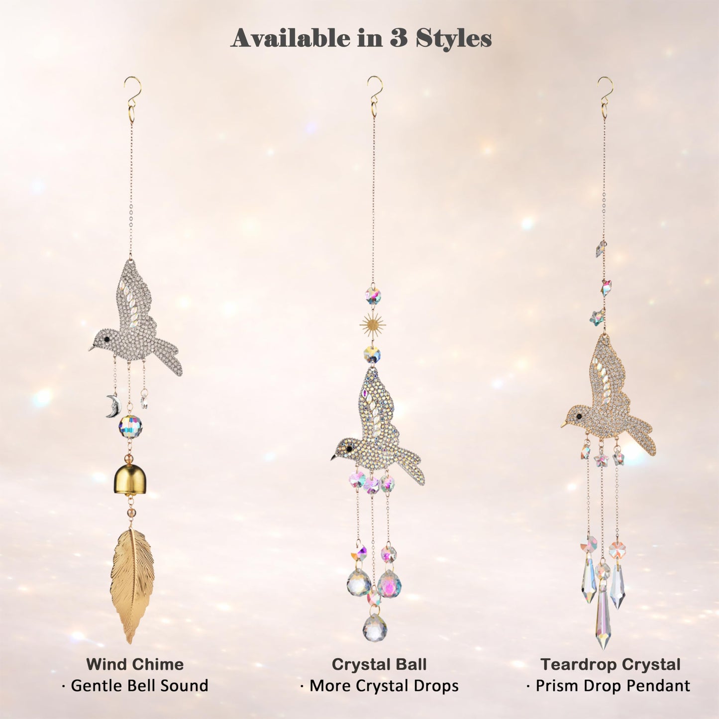JINYOND Hummingbird Crystal Suncatcher for Window Hanging, Rainbow Maker Prism Ornament with Hook, Sparkling Sun Catcher Decor for Home, Patio, Garden, Bird Lover Gift (Crystal Ball)