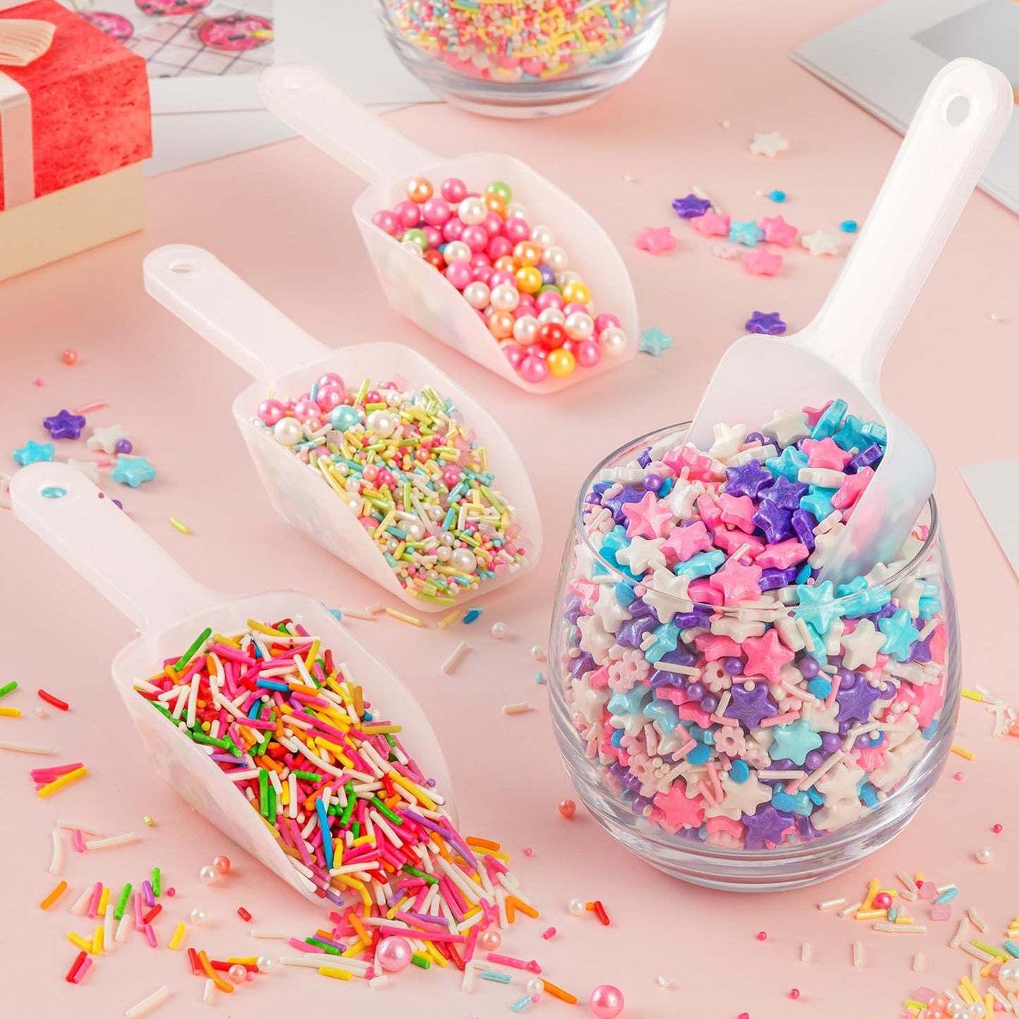 18Pcs Clear Plastic Ice Scoop for Freezer - Durable Acrylic Serving Spoons for Kitchen Canisters, Candy Buffet, Coffee, Flour, Popcorn - Multi-Purpose Small Scoopers for Dry Goods & Bath Salts