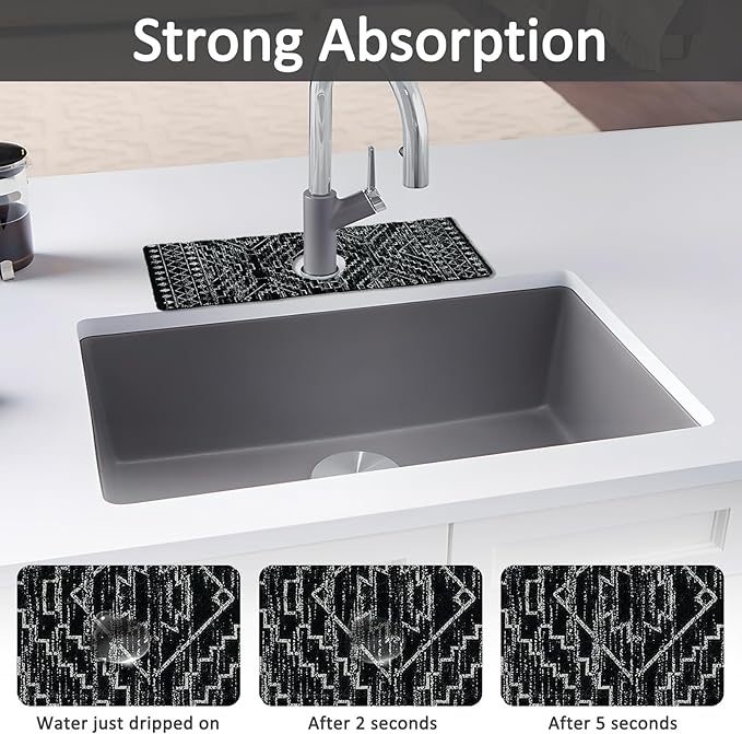 2PCS 15" X 5.5" Kitchen Sink Splash Guard Faucet Mat Aztec Super Absorbent Fast