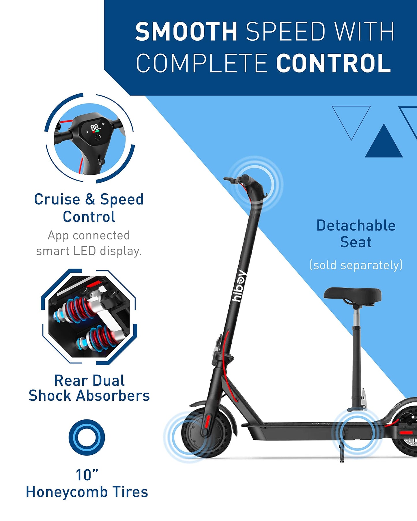 Hiboy KS4 Pro Electric Scooter, 500W Motor (Max 750W), 10" Honeycomb Tires, 25 Miles Long Range 19 MPH Foldable Commuti Electric Scooter Adults with Hiboy APP
