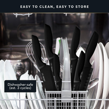 Home Hero High Carbon Stainless Steel Knife Set - Chef Knife Set Precision Slicing & Versatility - Nonstick Ceramic Coated Blades & Easy Cleaning - Ergonomic Handles & Secure Grip - 12-Piece, Black