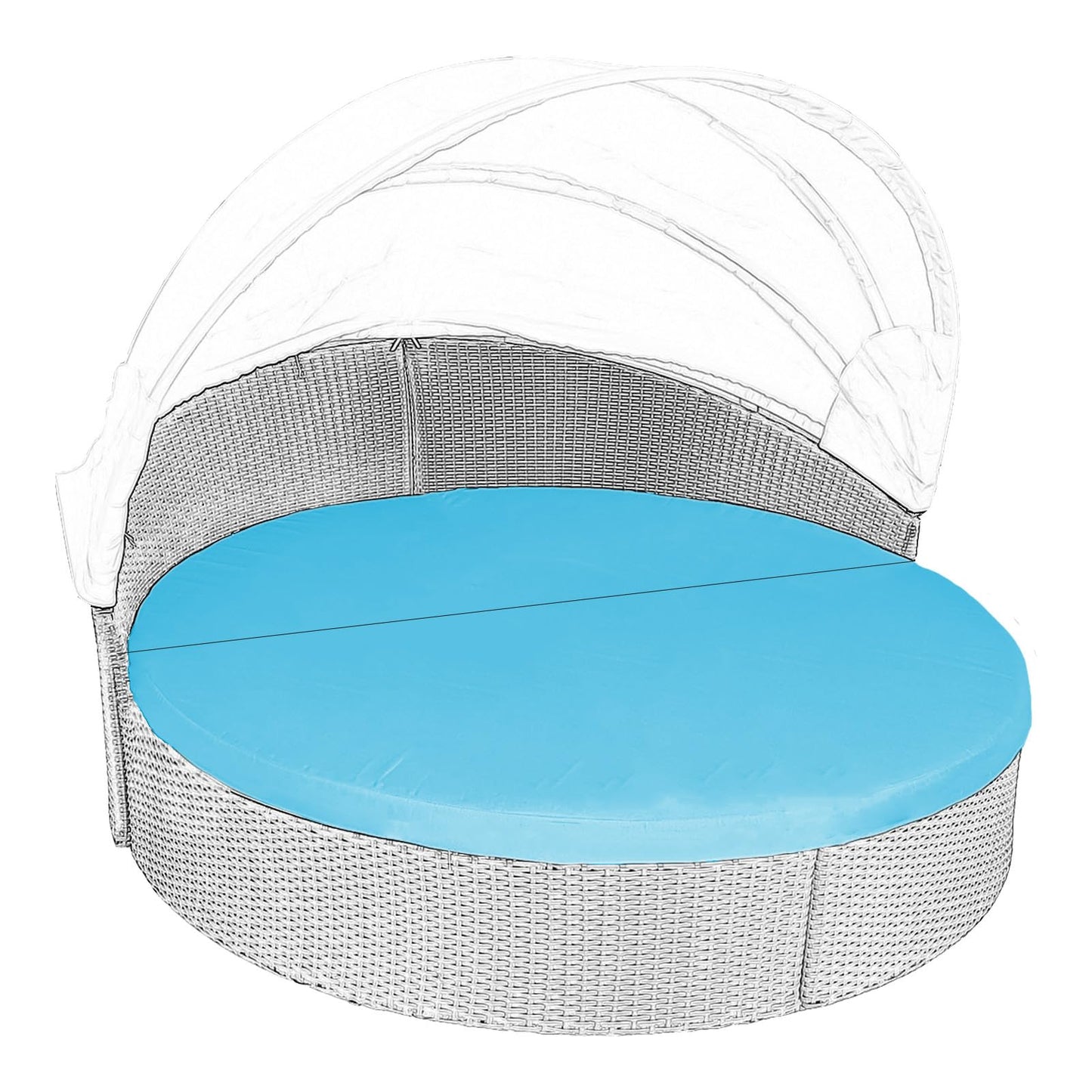 WQZWDFC Splicing 75" Round Daybed Cushion Replacement Cover Breathable Water-resistantOutdoor Patio Furniture Sunbed Half Enclosed Cushion Covers (Sky Blue)