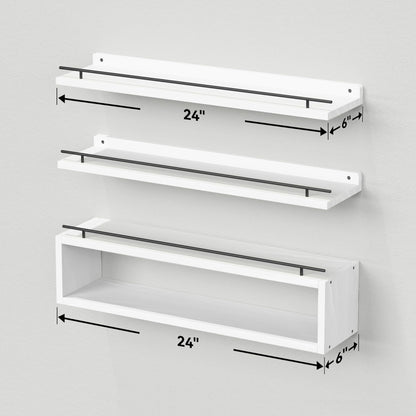 WOPITUES Floating Shelves for Wall 24 inch with Cube Shelf, Wall Shelves with Metal Rail for Bathroom Decor, Bathroom Organizers and Storage, Over Toilet Shelves, Toilet Paper-White