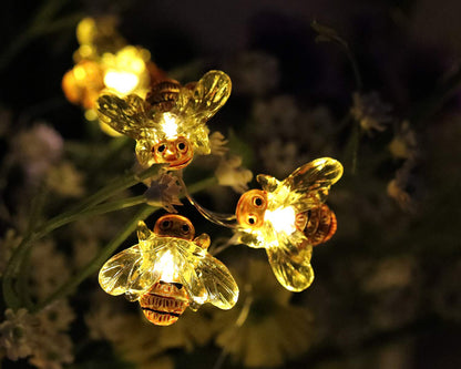 WSgift Honeybee Decorative String Lights 18.7 Ft 40 LED USB Interface Copper Wire Bee Fairy Lights for Various Decoration Projects (Warm White Remote Control with Timer)