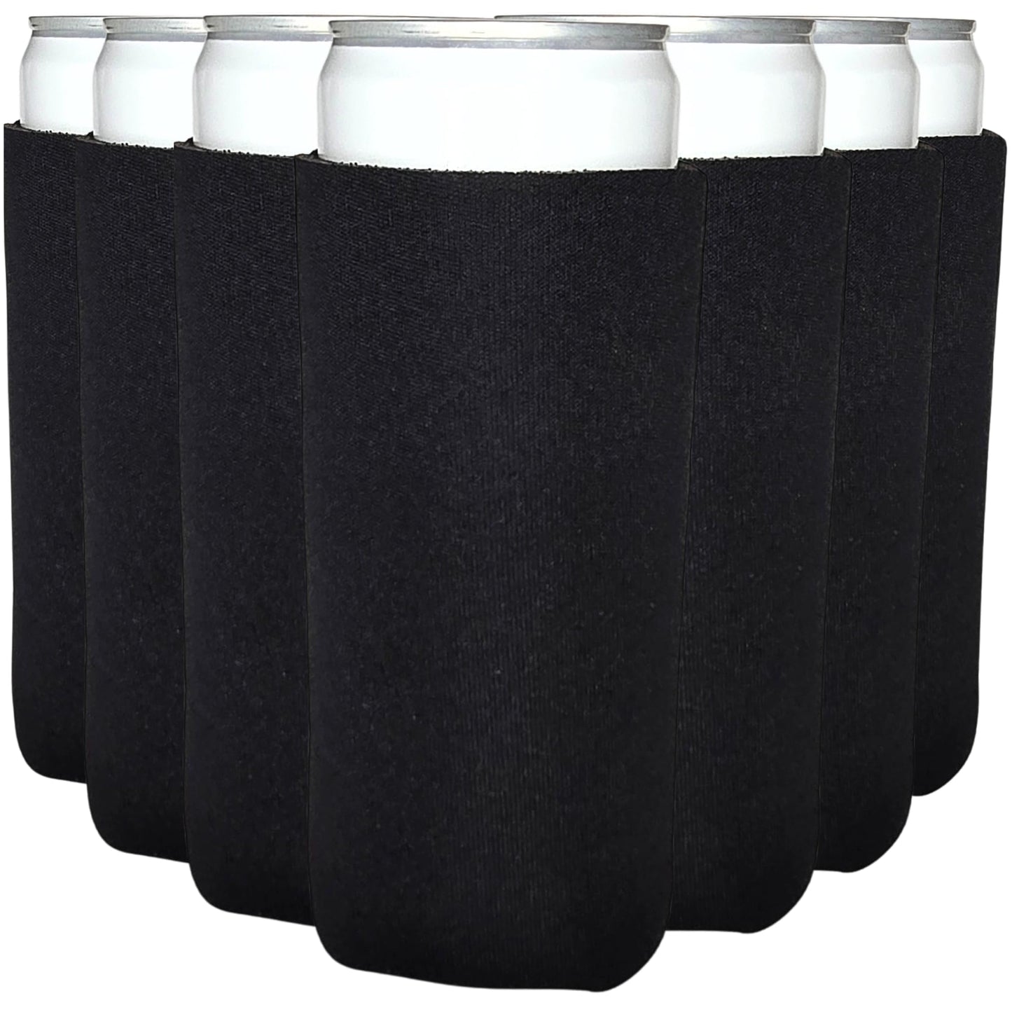TahoeBay Slim Can Cooler Sleeves (12-Pack) Skinny Tall Cans 12 Oz Bulk Thin Seltzer Fit Sublimation Blanks for Vinyl Plain Blank Foam Beer Bottles Black White Assorted Solid Set (Black)