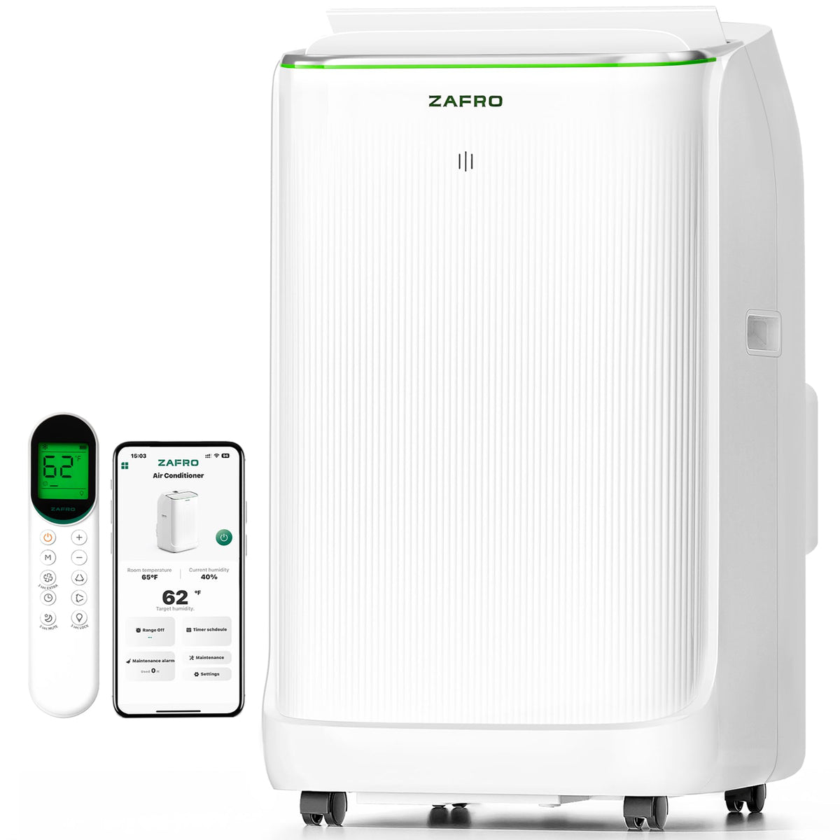 ZAFRO Smart Inverter Portable Air Conditioners, 14000 BTU (10000 BTU SACC) Dual Hose Portable AC Unit with Energy Saving/Ultra Quiet(42dB)/Drainage-free Cooling/APP/Remote for Multi-Scenario Use
