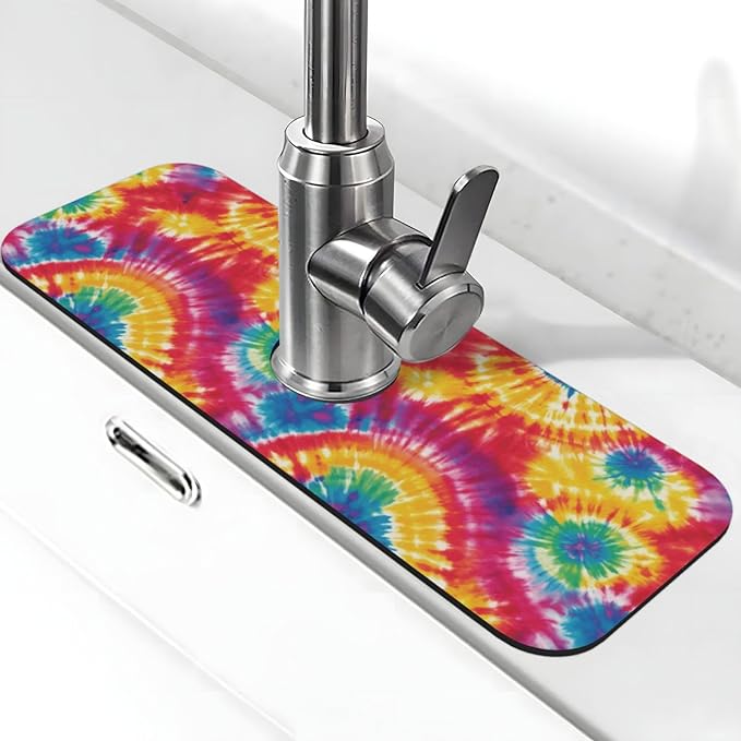 Abstract Colorful Tie Dye Kitchen Sink Splash Guard Faucet Mat Super Absorbent