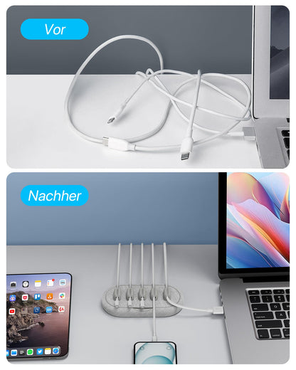Cable Management, Magnetic Cord Organizer, Desk Cord Holder Wire Keeper with 6 Magnetic Cable Clips, Charger Cord Management for Home Office, Lightning/USB C/Micro Cable, White