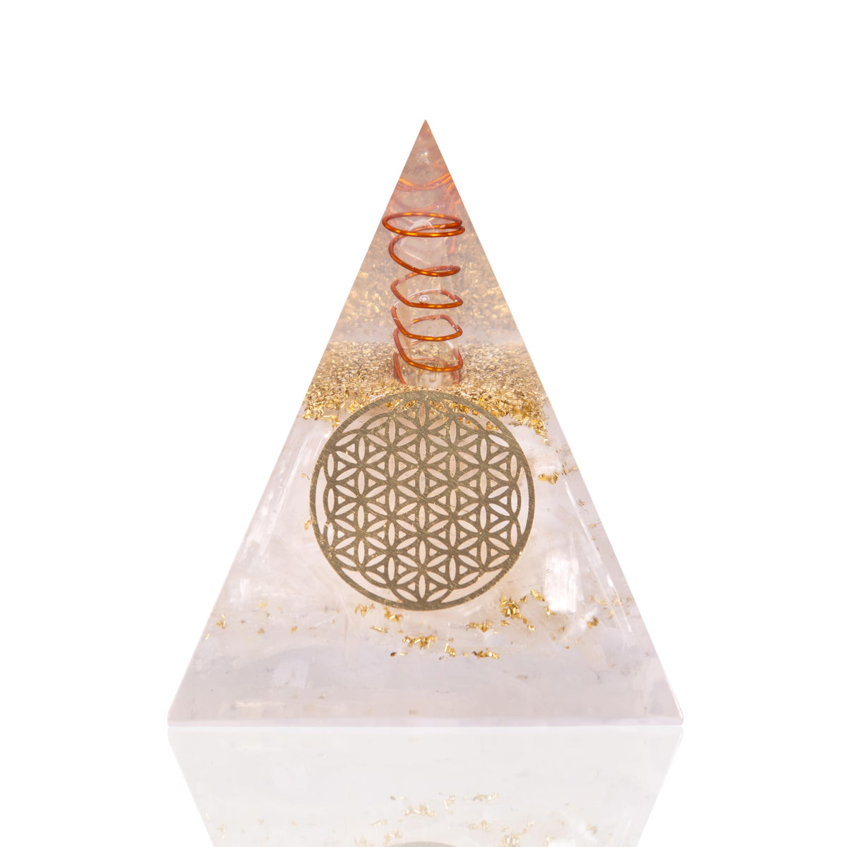 Agate Treasure Selenite Orgonite Pyramid – Energy Crystal for Clarity & Protection – Handmade Spiritual Decor for Meditation, Focus & Inner Peace