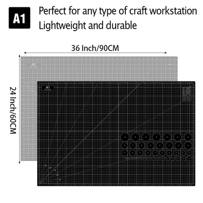 Headley Tools 24 x 36 Inch Thickened Self Healing Sewing Cutting Mat, A1 Rotary Cutting Sewing Mat for Crafts, Double Sided 5-Ply Table Cutting Board for Fabric Quilting Leather Arts Hobby, Grey/Black