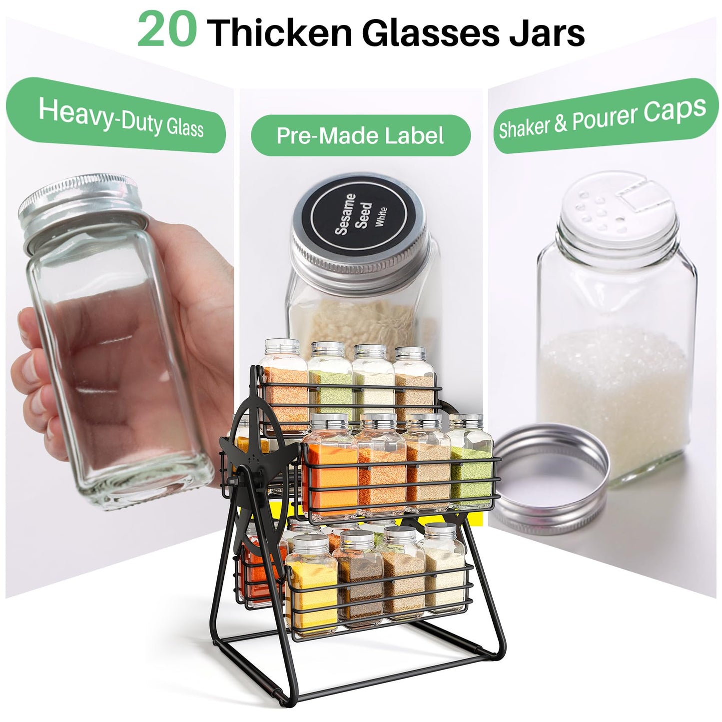 SNTD Rotating Spice Rack Organizer for Large Cabinets Kitchen Countertop with Thicken Spice Jars and Labels, Spinning Like Ferris-Wheel, Metal (M)