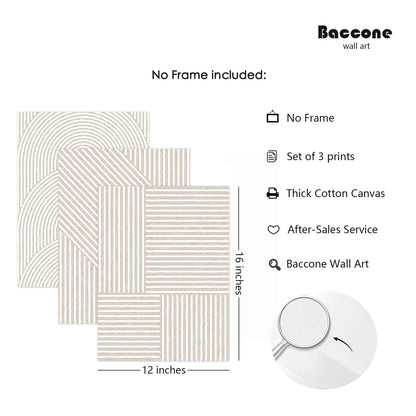 Beige Abstract Wall Art Pictures Set of 3 Boho Modern Canvas Wall Decor Neutral Line Wall Art Minimalist Art Abstract Beige Prints Painting Modern Artwork for Living Room Bedroom 12x16 Inch Unframed