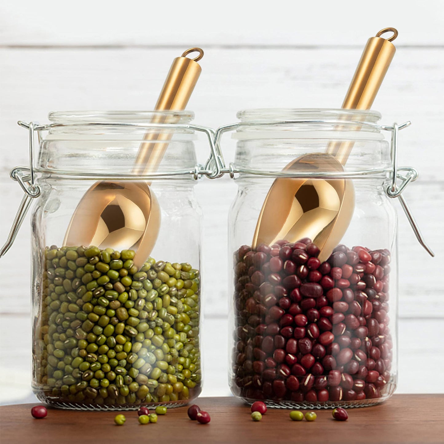 TeamFar Mini Scoop Set of 2, 3 Oz Stainless Steel Small Gold Canister Candy Utility Scoops Versatile for Kitchen Dispenser Buffet Jars, Rust Free & Long Lasting, Mirror Finish & Dishwasher Safe