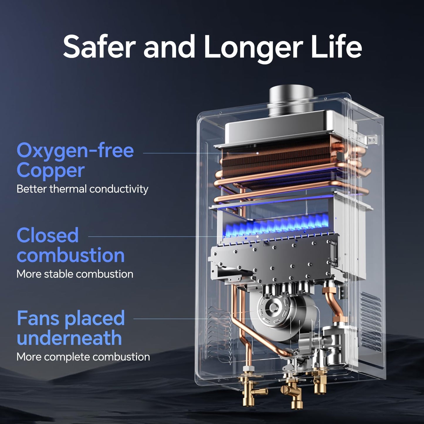 Ranein Natural Gas Tankless Water Heater, Indoor Max 5.3 GPM, 130,000 BTU Instant Hot Water Heater