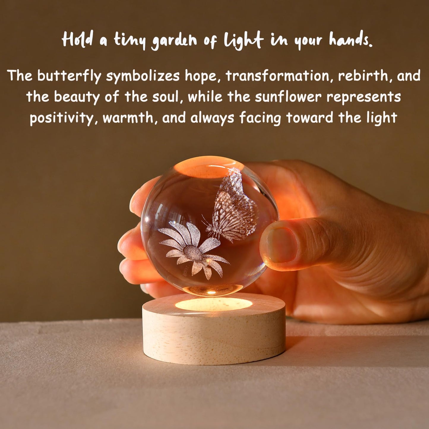IFOLAINA Butterfly Crystal Ball Gifts Ideas for Girlfriend Wife Mom Couple Her Bithday Mothers Day 3D Butterfly on Sunflower Night Light Decorative Globes Room Decor
