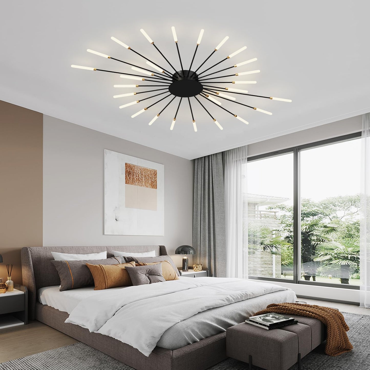 RRDEFSD Modern Ceiling Light Flower Shape, Metal Firework Ceiling Lamp with Plug-in LED Source, Lighting Fixture for Living Room Dining Room Bedroom, Natural Light