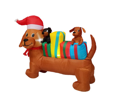 4 FT Long Lighted Christmas Inflatable Trio of Dogs with Gift Boxes – Outdoor/Indoor Yard Blow-Up Holiday Decoration with Built-in LED Lights, Self-Inflating, Weather-Resistant Fabric
