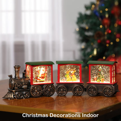 Gorrzai Train Snow Globe Christmas Snow Globe Lantern with Auto 6H Timer and Manual Glitter, Lighted Christmas Decorations Indoor with Santa Claus Reindeer Tree for Home Tabletop, Battery Operated