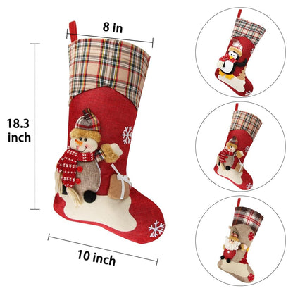 Dreampark Christmas Stockings Bulk 4 Pcs - 18" Classic Xmas Stockings Set of 4 - Santa Snowman Reindeer Penguin Christmas Stocking Decorations Home Decor Party Supplies & Kids Gifts