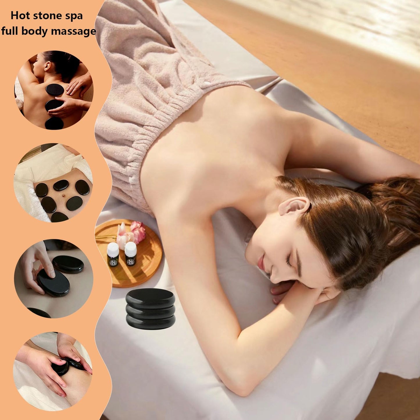 MINGJISHIYE Hot Stones Massage Set,6 Piece Set Oval hot Stone 3.15x2.36x0.7 inches.Basalt Home spa, Relaxation, Massage Treatment