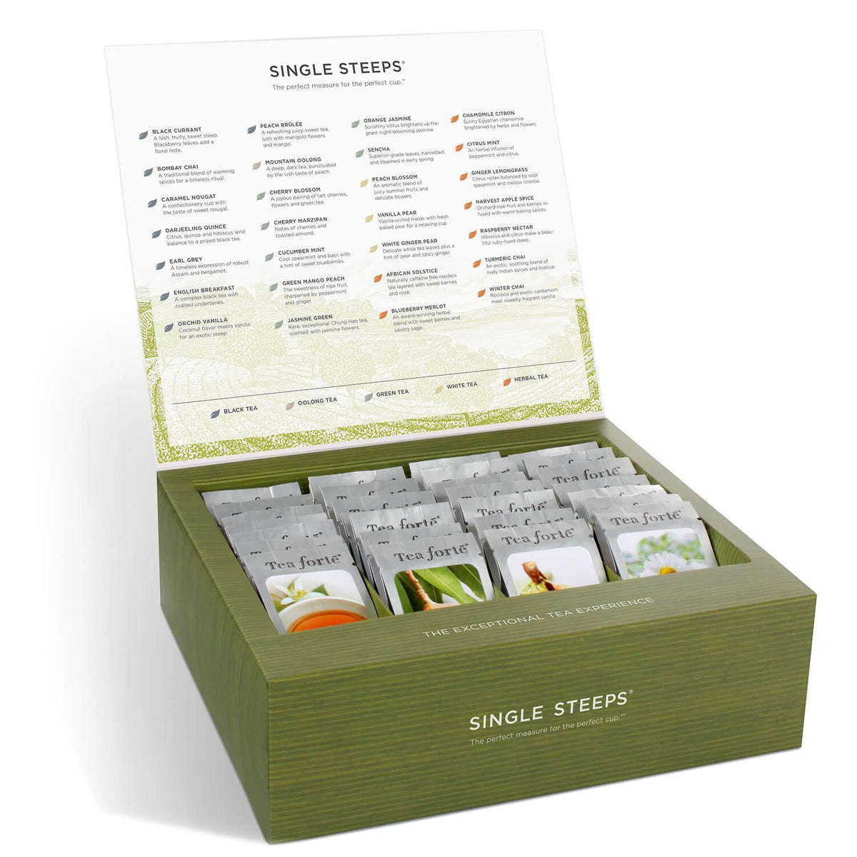 Tea Forte Single Steeps Loose Leaf Tea Sampler, Assorted Variety Tea Box, 15 Single Serve Pouches, Gifts for Mom, Classic Tea