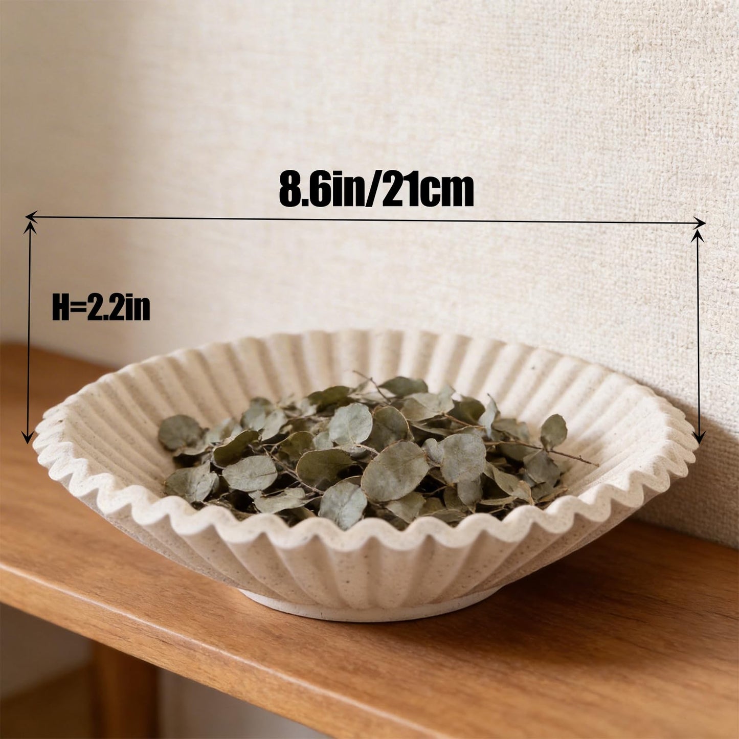 XYQXYQ Modern Decorative Bowl 8.6" - Scalloped Ruffle Centerpiece for Home Decor, Multi-Use Fruit/Candy/Key Bowl for Coffee Entry Table & Kitchen Counter, Artificial Stone Aesthetic Bowl (Beige)