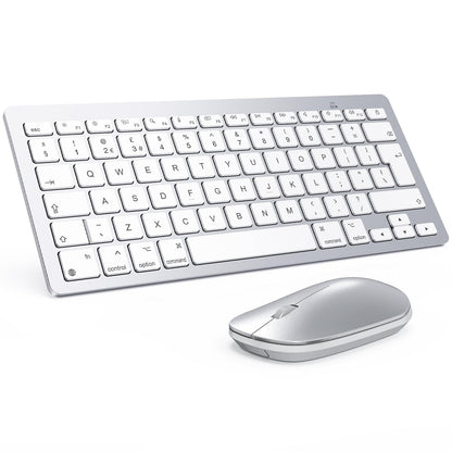 Bluetooth Keyboard and Mouse Set for Mac, OMOTON Ultra-Slim Wireless Keyboard and Mouse Combo for Apple Mac, MacBook Pro/Air, iMac, Mac Mini,Battery-powered, QWERTY UK Layout, Silver