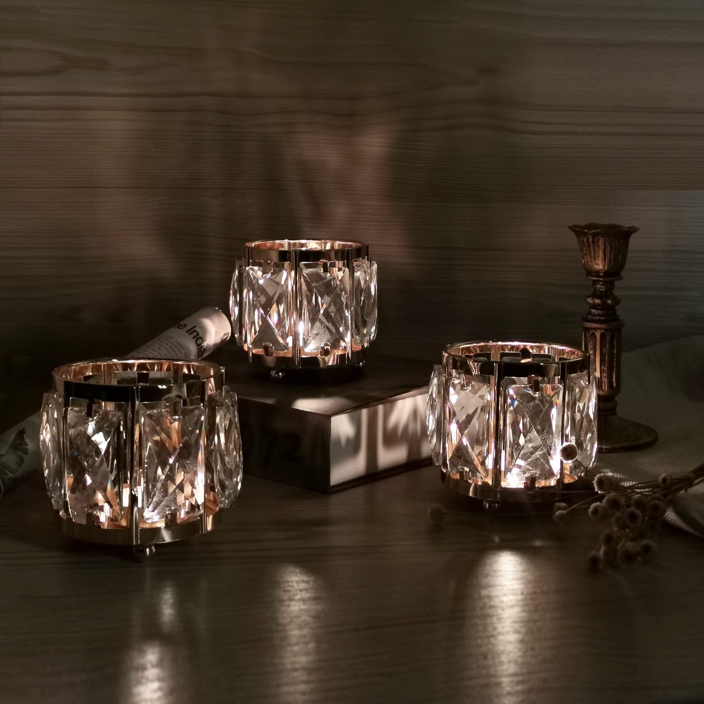 Kolnlala 6pcs Tabletop Tealight Crystal Candle holders3.5''x3.5'' Class Votive Holder Home Decoration,Table centerpieces/Wedding Decor,Gorgeous Gift,Tabletop/Centerpiece Votive Holder (French Gold)