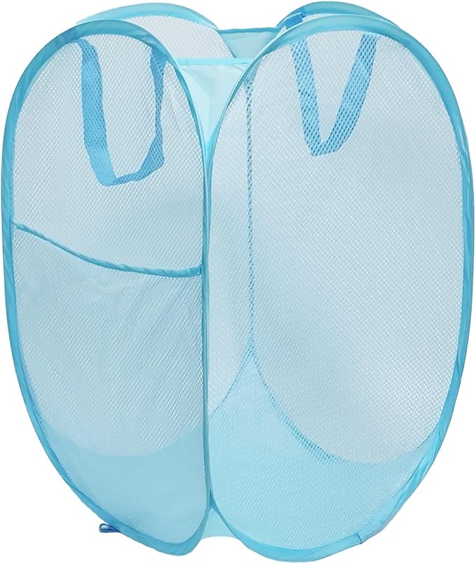 The upgraded pop-up laundry basket features a breathable side pocket mesh design