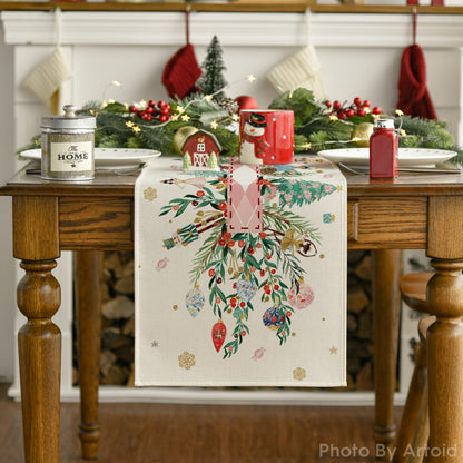 Artoid Mode Nutcracker Floral Holly Christmas Table Runner, Seasonal Winter Kitchen Dining Table Decoration for Home Party Decor 13x48 Inch