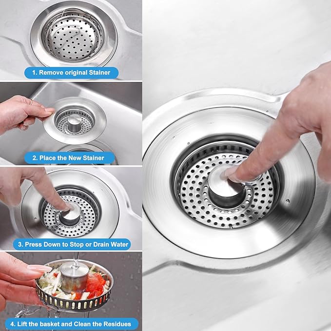 2 Pack Kitchen Sink Drain Strainer & Stopper
