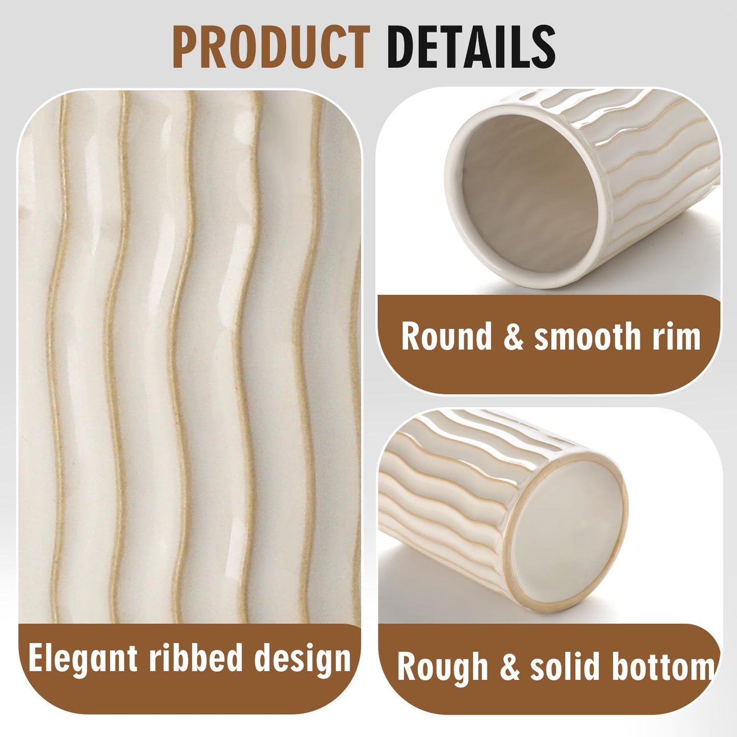 Ceramic Toothbrush Holder for Bathroom, White Tooth Brushing Holders, Bathroom Counter Organizer, Toothbrush Mouthwash Cup for Family