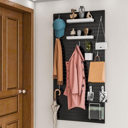 RIVTUN Pegboard Combination Kit for Wall Organizer, Wall Mounted Peg Board Kits for Kitchen, Bedroom, Office, &Bathroom, 4 Pieces Black Pegboards and 14 Accessories, 22" x 22"