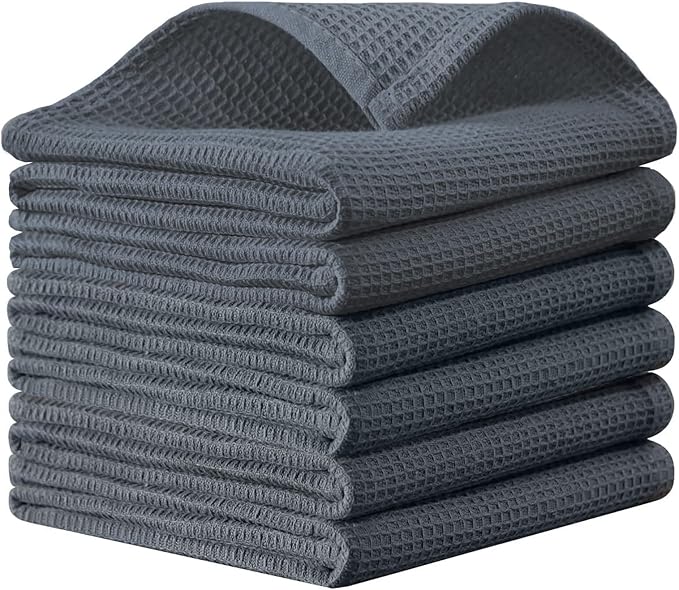 QUILTINA Dish Towels Set, 100% Cotton Waffle Weave Kitchen Towels 6 Pack