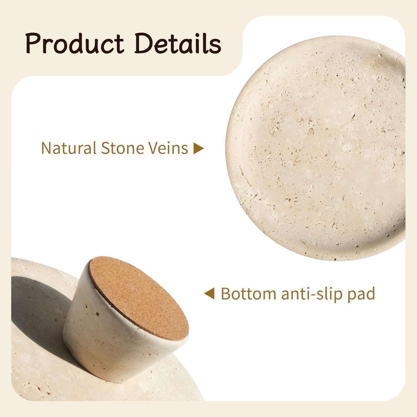 seicasaya 10 Inch Natural Travertine Fruit Bowl, Pedestal Stand Decorative Stone Bowl with Matte Finish for Table or Kitchen Countertop (Yellow Cave Stone)