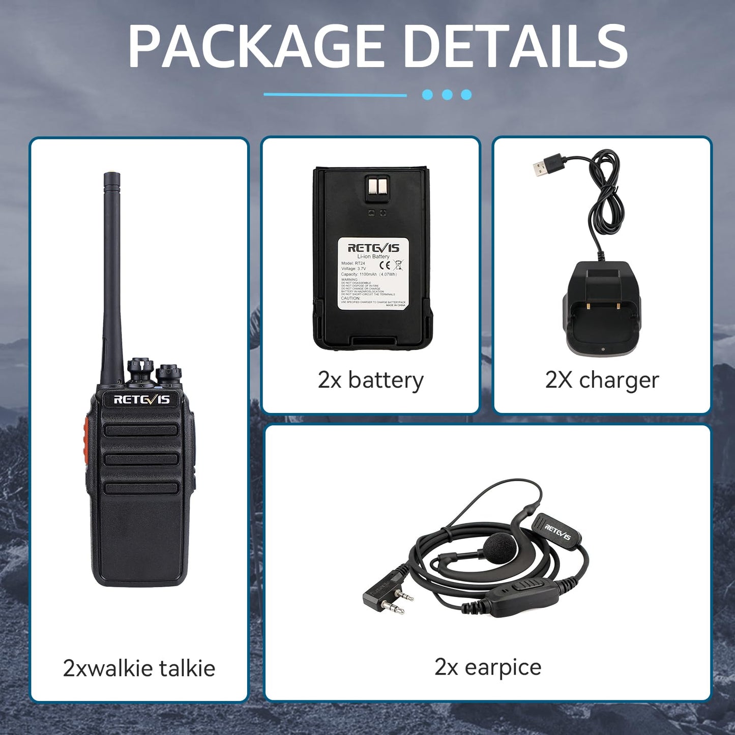 Retevis RT24 Walkie Talkie PMR446 License-free Professional Two Way Radio 16 Channels Walkie Talkies Scan TOT with USB Charger and Earpieces,Adults (Black, 1 Pair)