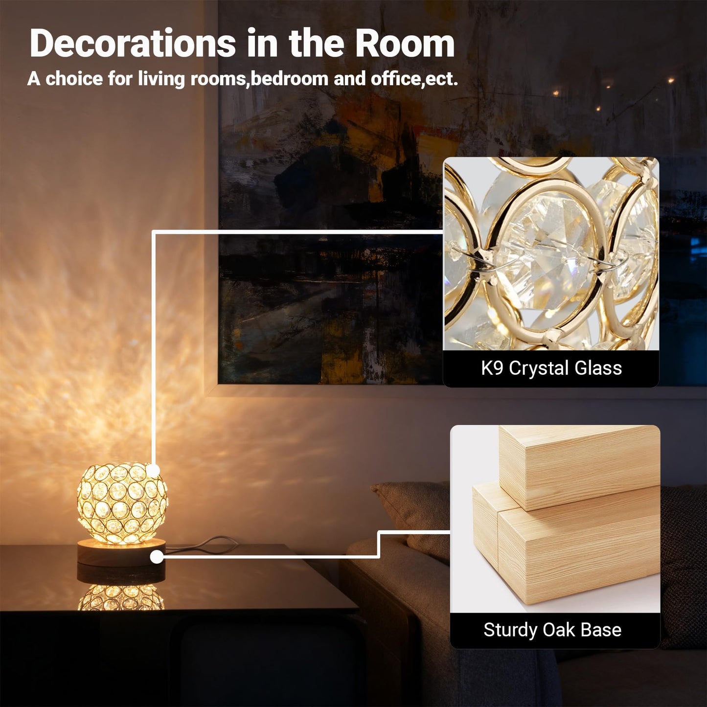 FuoiCorn Crystal Mood Table Lamp, Small Decorative Sphere Light with Voice Control - 3 Lighting Modes Ambient Lighting for Tiny Bedroom & Living Room Decor, Aesthetic Gifts for Teen Girls