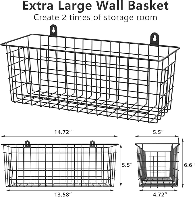 MaraFansie Wire Basket 2-Pack Hanging Wall Organizer Cabinet Storage Basket