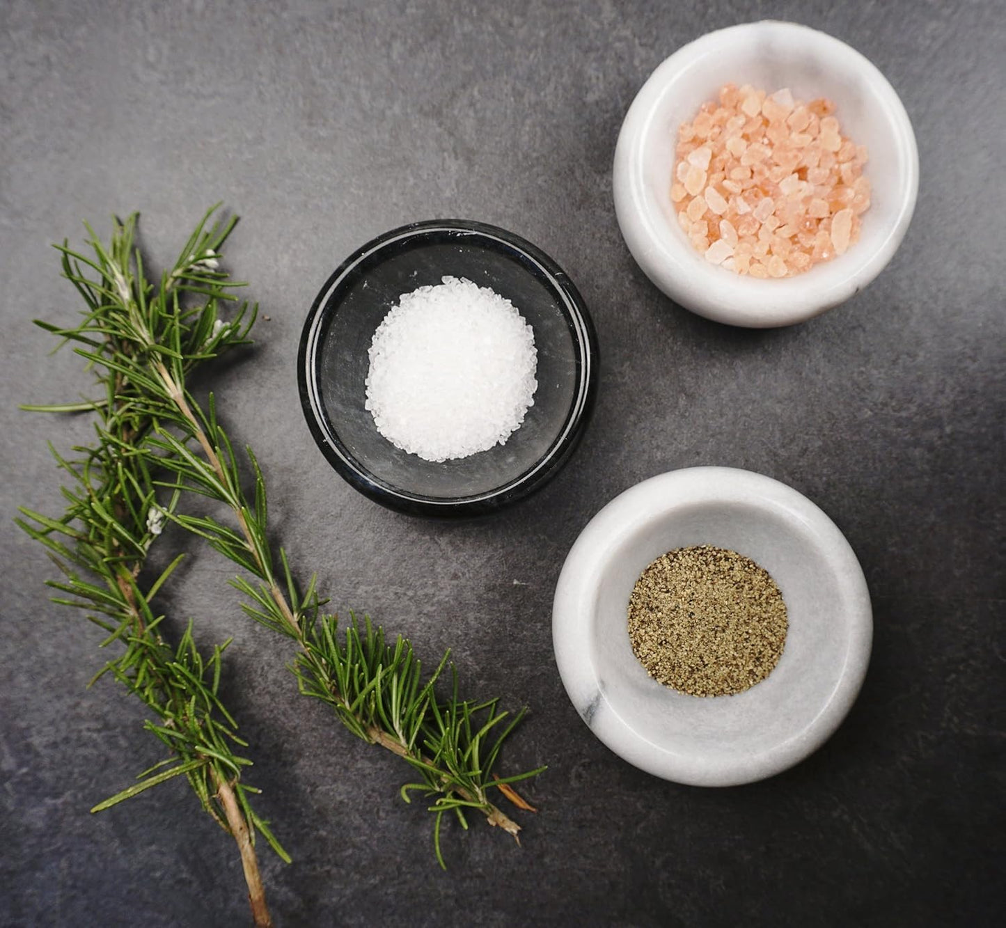 RSVP International Herb & Salt Containers for Countertop Polished Marble Dish/Bowl, 2.75" Diameter x 1.5", Natural White