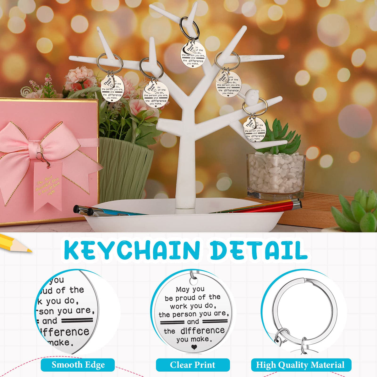 Teling 10 Sets Employee Appreciation Gifts Bulk Inspirational Pens Motivational Keychains Thank You Ballpoint Pen Gifts for Coworkers Teachers Staff Christmas