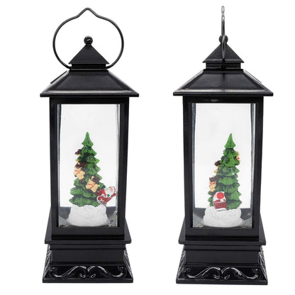 Wondise Lighted Musical Snow Globe Lantern with 6 Hour Timer, 12 Inches USB Powered & Battery Operated Spinning Water and Swirling Glitter Christmas Snow Globe Lantern Gifts(Santa and Tree)
