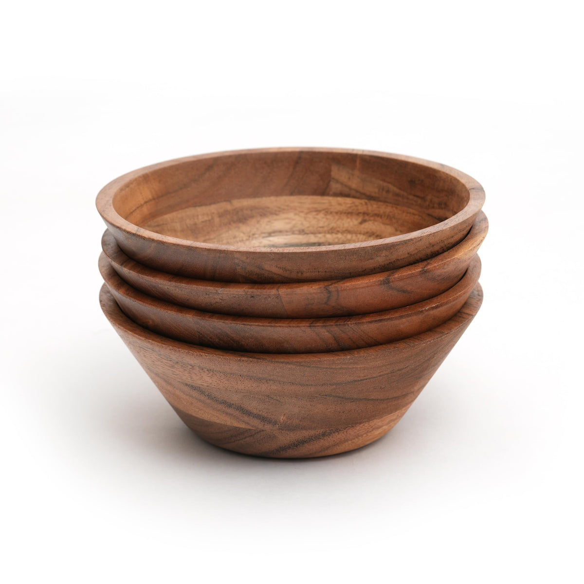 WEBHUSHI Acacia Wood Bowl Set of 4, 7-Inch Medium Serving Bowls, 700 Cubic cm Volume, 0.70 Liter Capacity, Brown