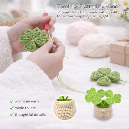 korawove Good Luck Gifts for Mom - Cute St. Patricks Day, Mothers Day, Birthday Gifts for Women, Mother, Mama - Emotional Support Crochet Plants - Handmade Crochet Lucky Clover Pots.