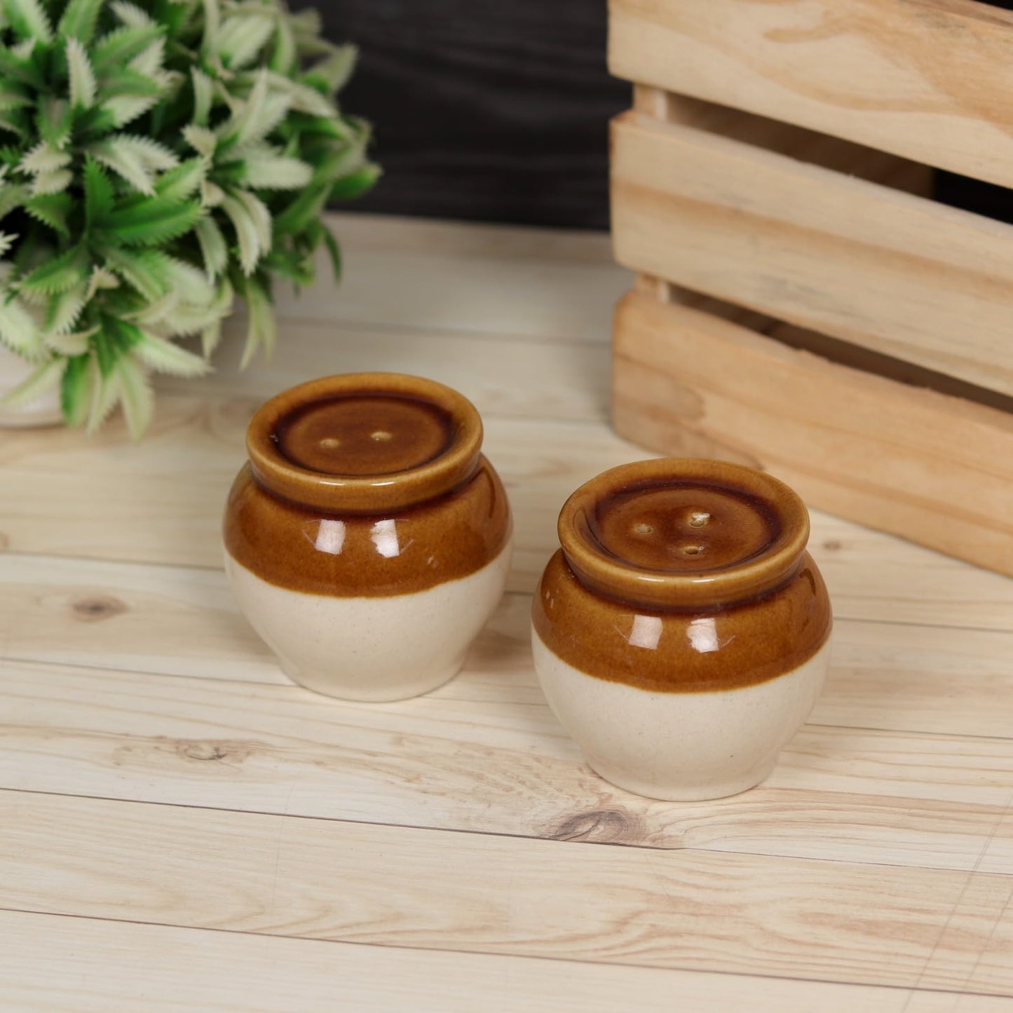 Ceramic Salt and Pepper Shaker and Dispenser with Perfect Holes, Suitable for Home, Cafe, Dining Table, Kitchen Set of 2,Matka design