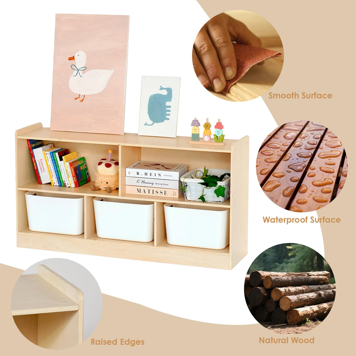 Leeshyah Wooden Toy Shelf for Kids, Montessori Book & Toy Organizer with Open Shelving, 5-Section Customizable Layout for Kids’ Room, Playroom & Classroom