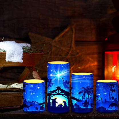 Tiamon Christmas Nativity Scene Candles LED Religious Theme Flameless Candles Battery Operated LED Warm Light Flickering Pillar for Xmas Holiday Table Decorations (Romantic)